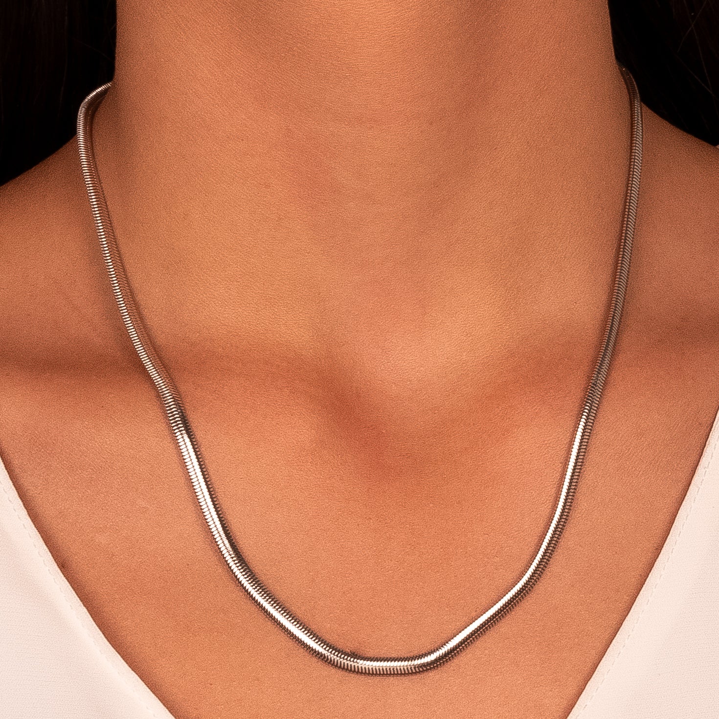 Collar malla lisa rodio 55 cm