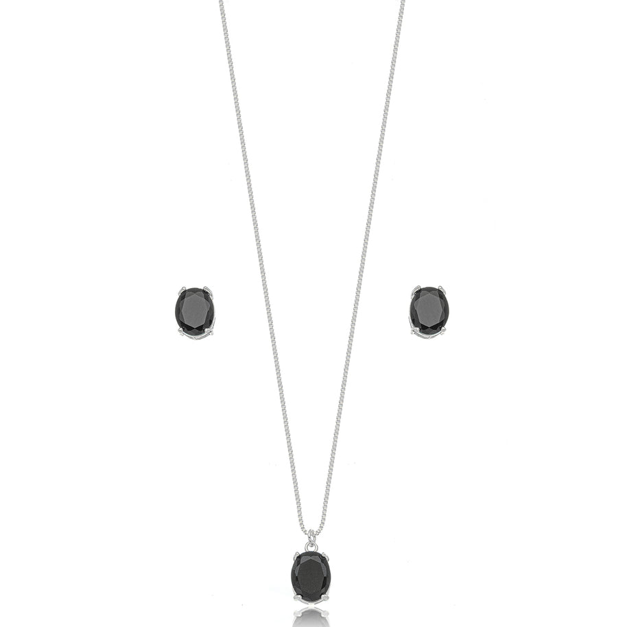 Conjunto ovalado onix rodio