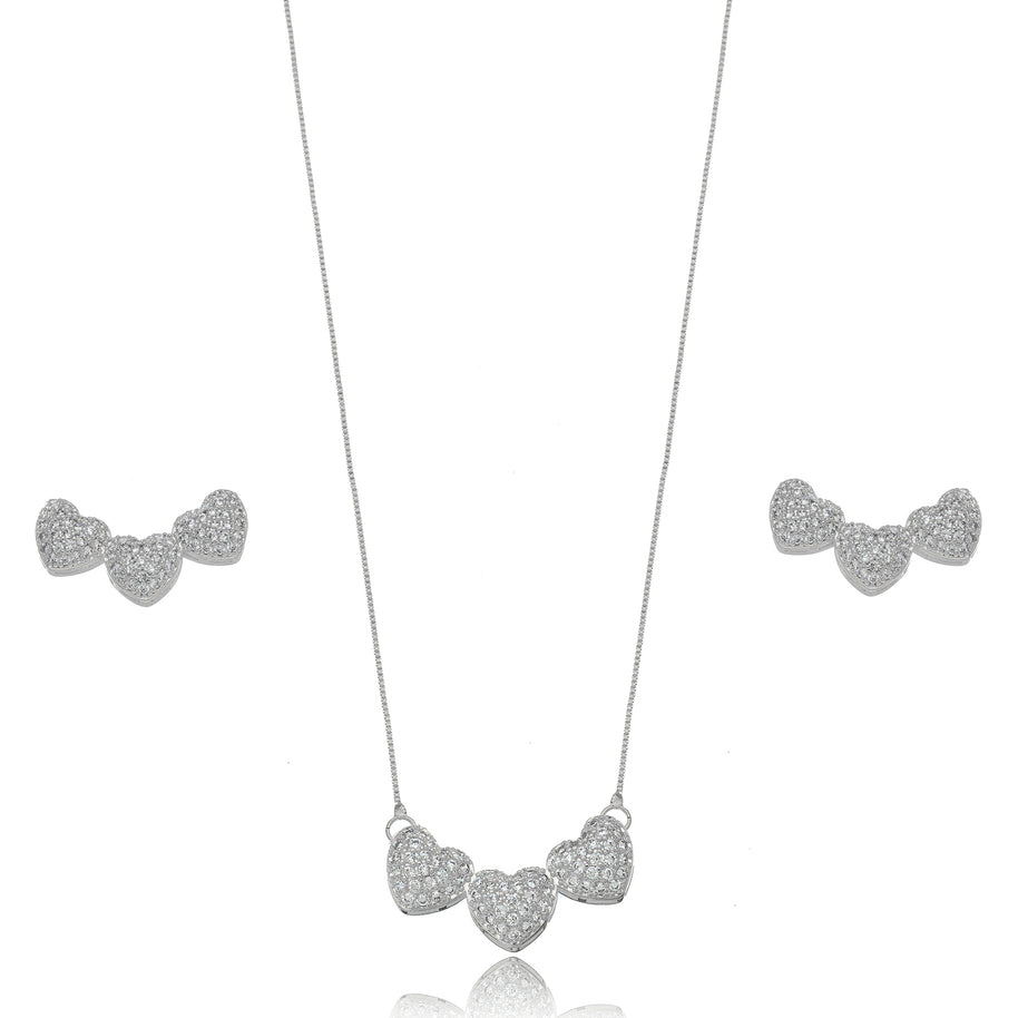 Conjunto 3 corazones rodio