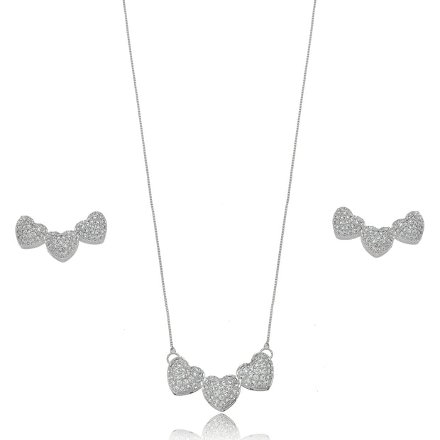 Conjunto 3 corazones rodio