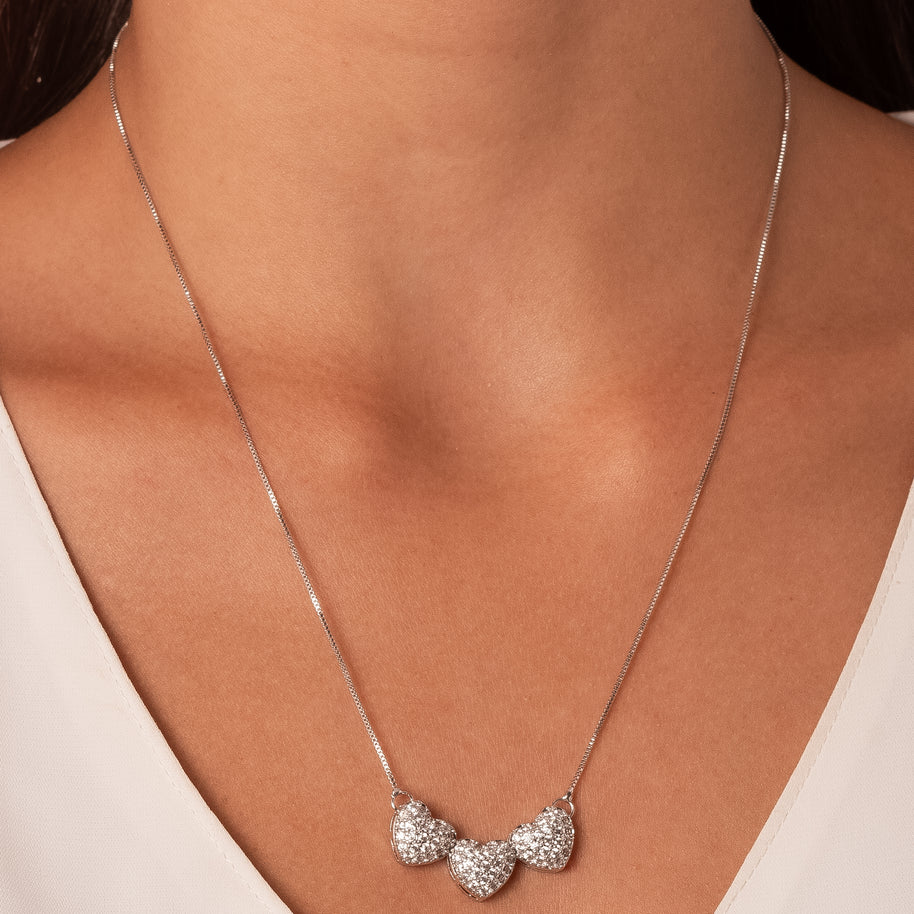 Conjunto 3 corazones rodio