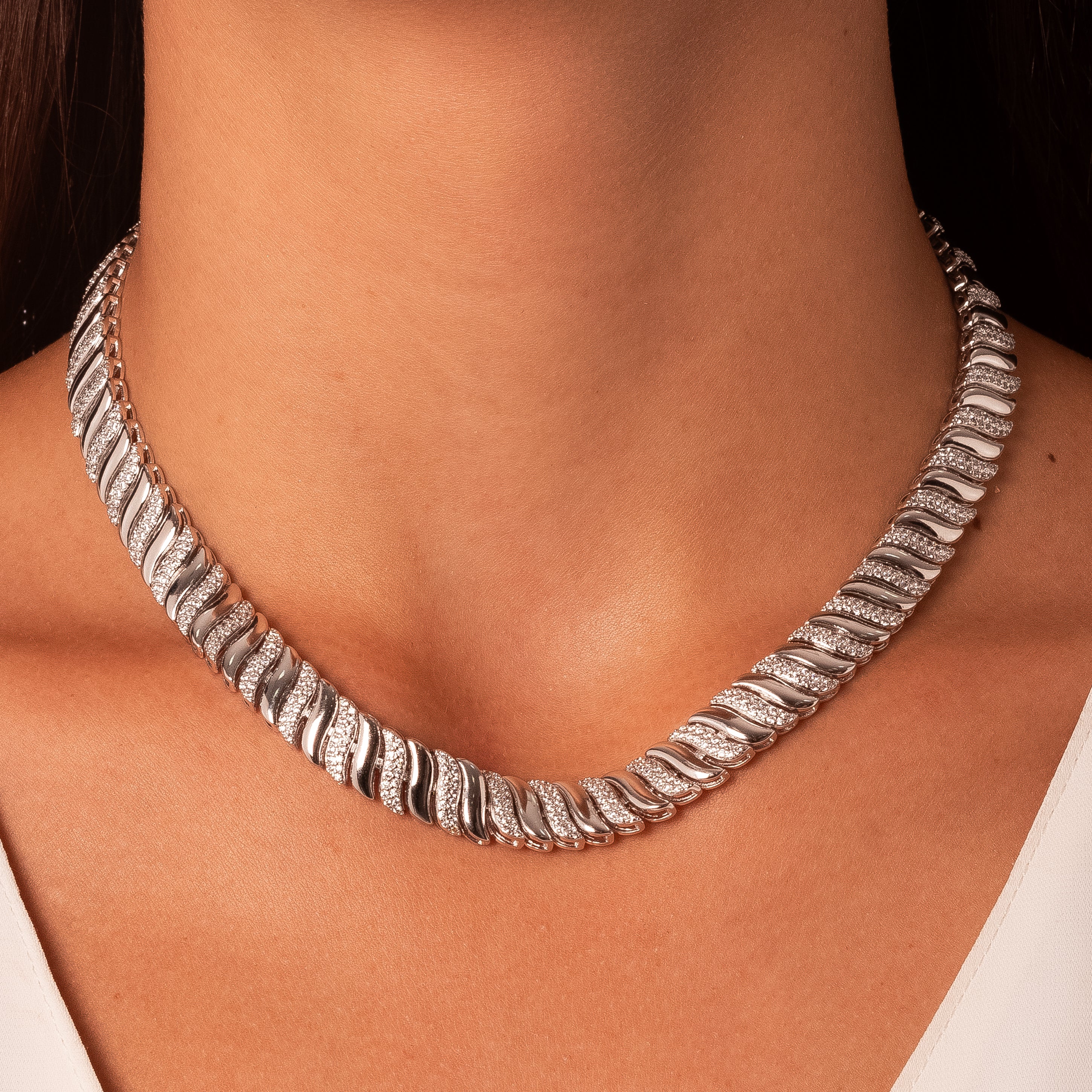 Collar choker zirconia rodio