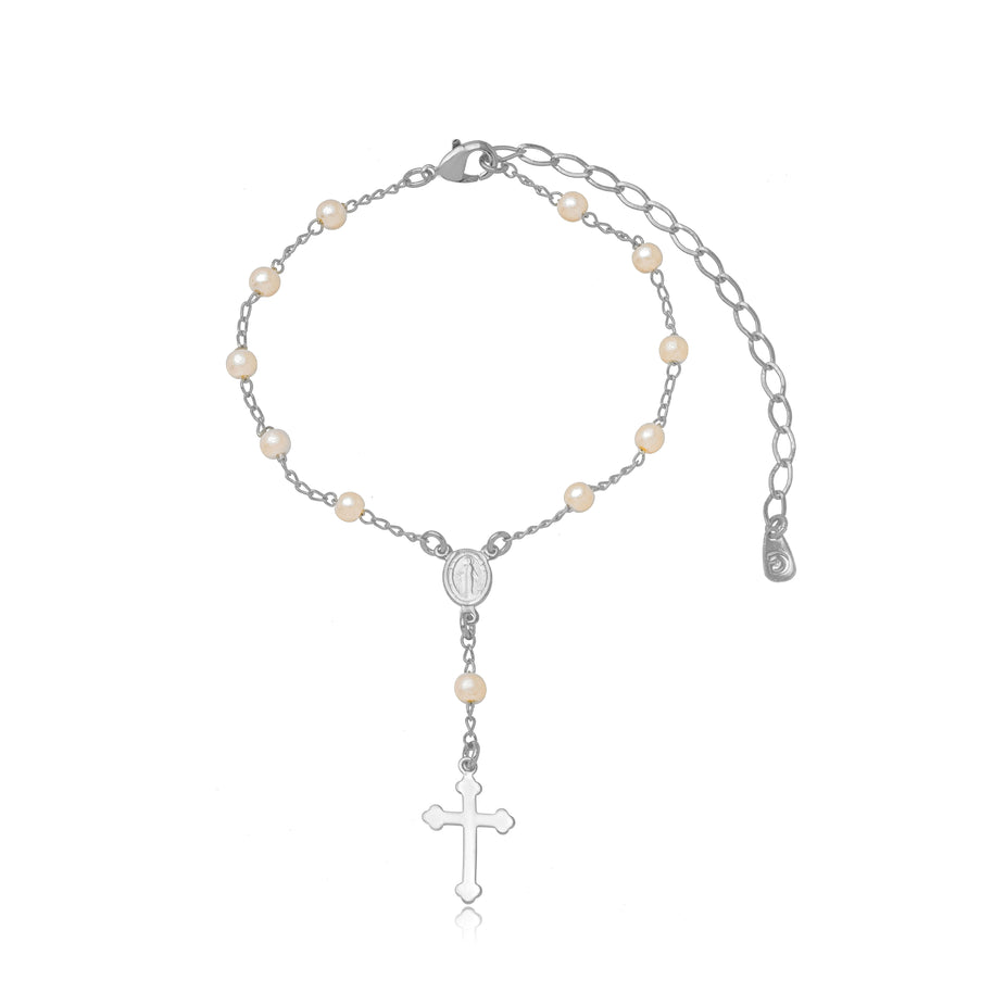Pulsera rosario perla rodio