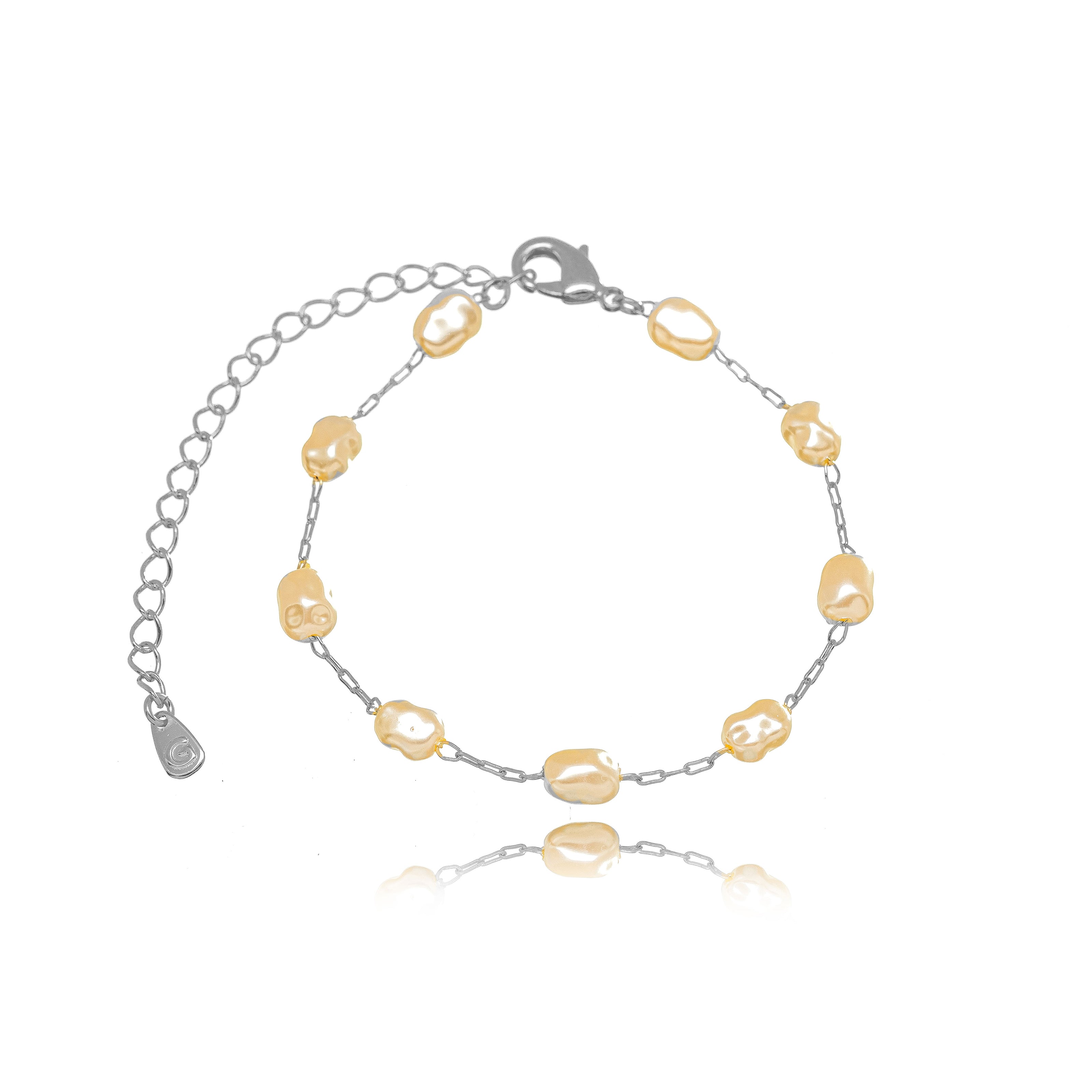Pulsera perla lisa rodio