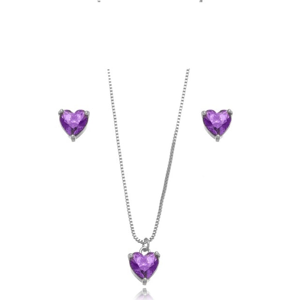 Conjunto corazón amatista rodio