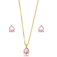 Conjunto gota rosa cuartzo oro