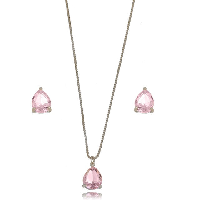Conjunto gota rosa cuartzo rodio