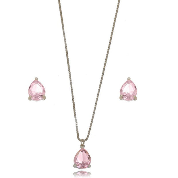 Conjunto gota rosa cuartzo rodio