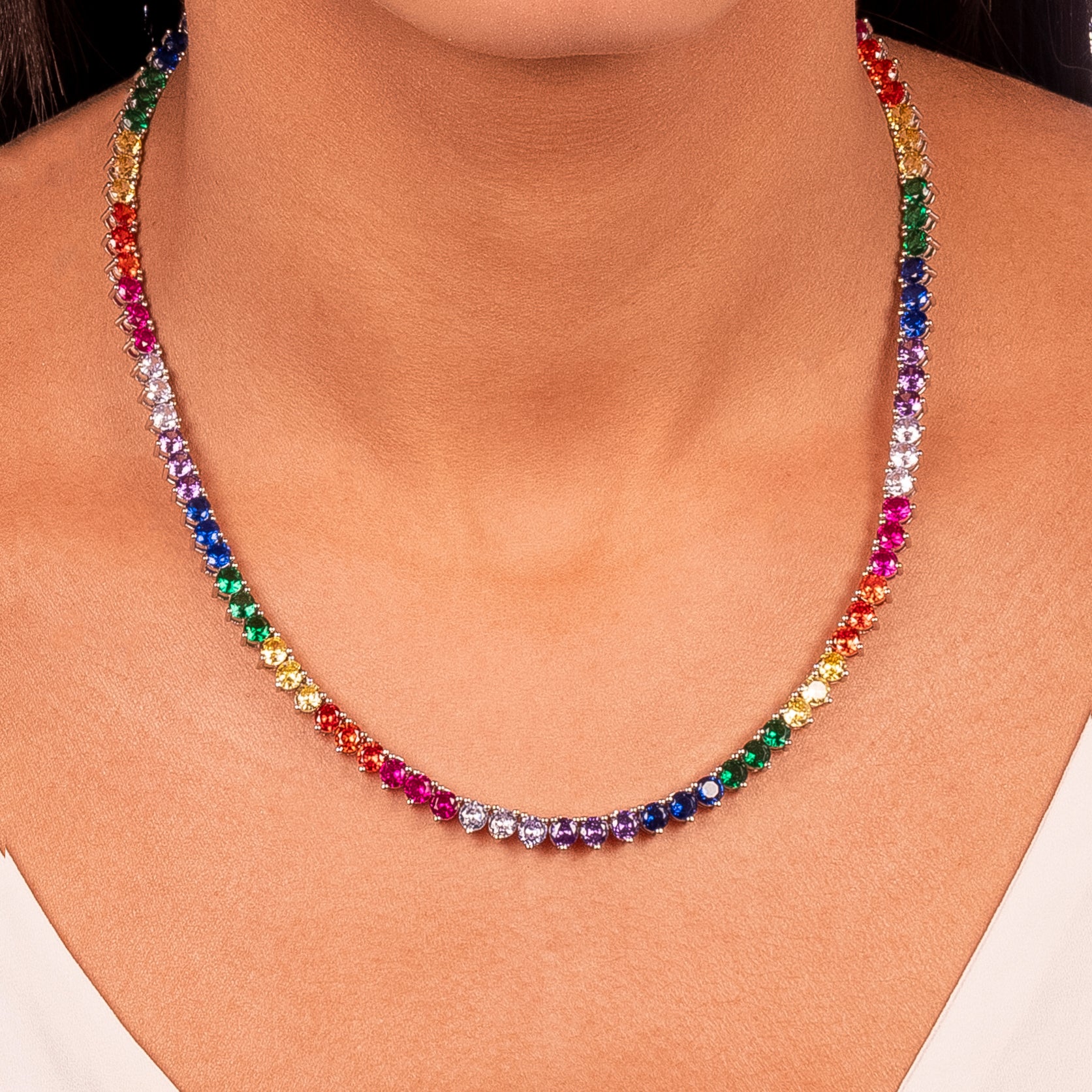Collar choker riviera cristales rodio