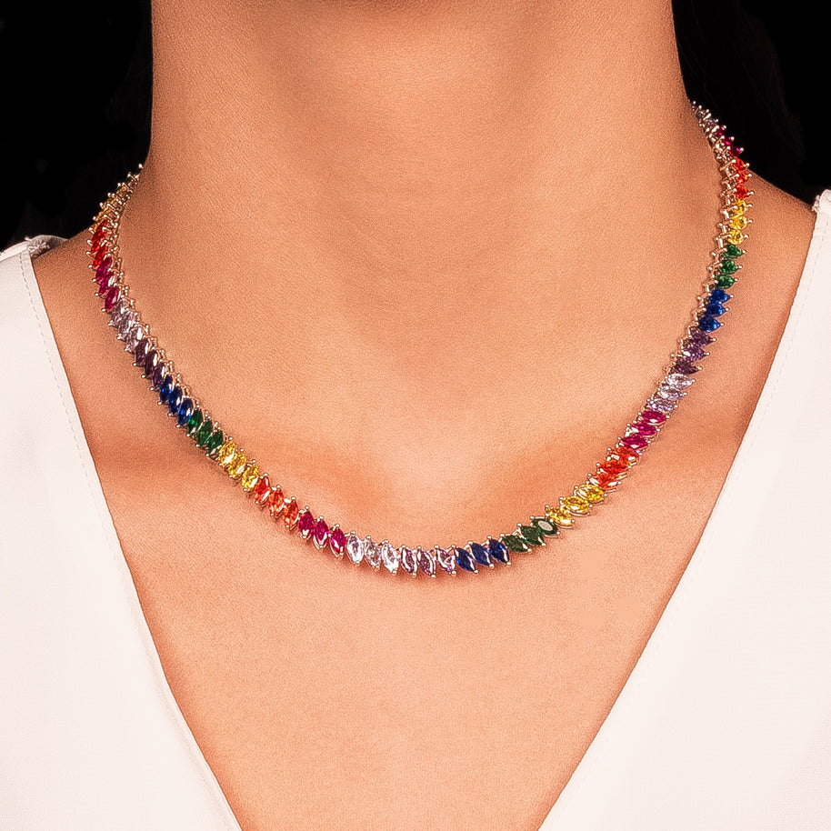 Collar choker riviera navete colores rodio