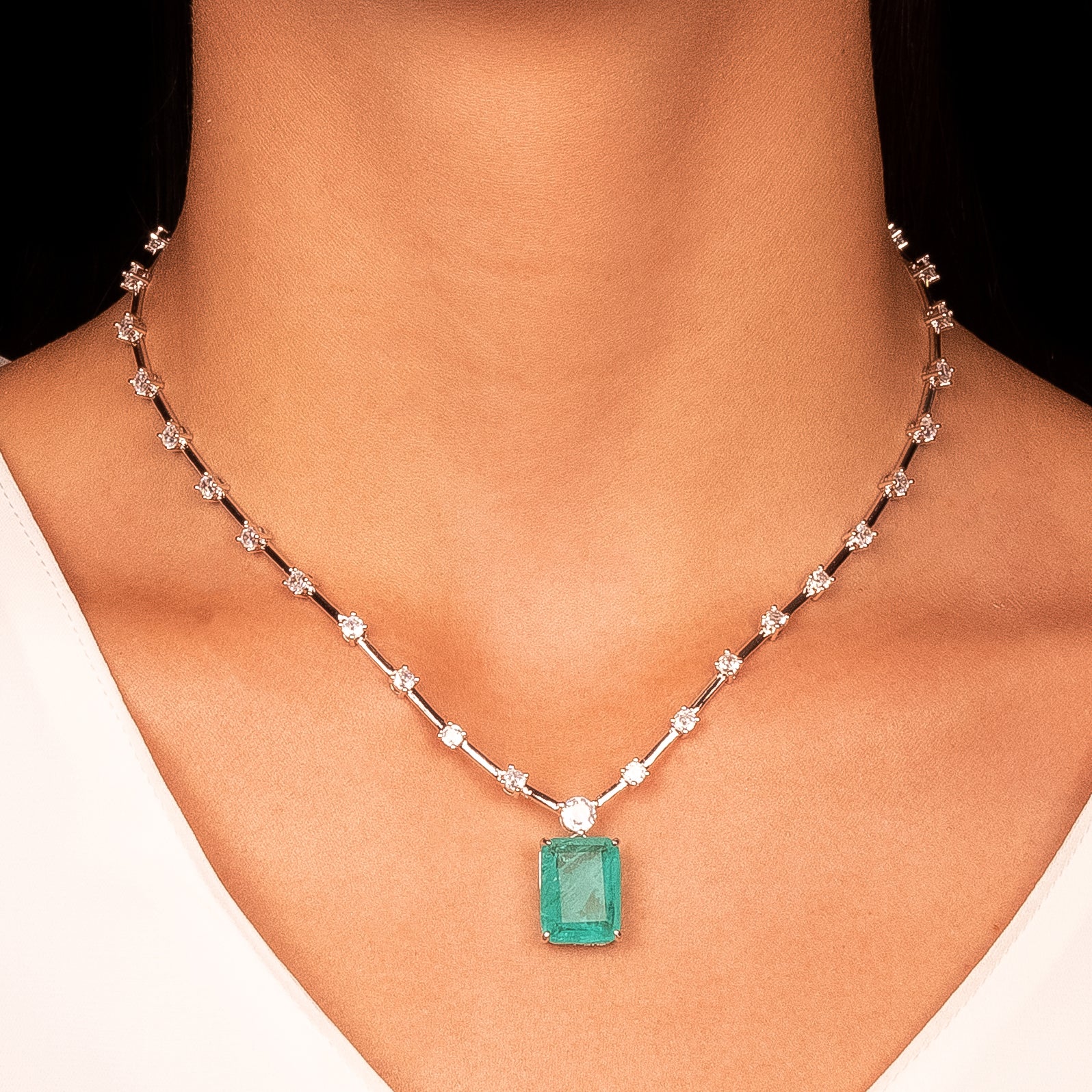 Conjunto rectangular turmalina rodio