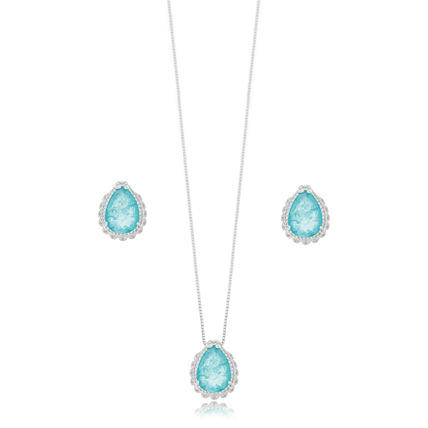 Conjunto gota acqua marine rodio