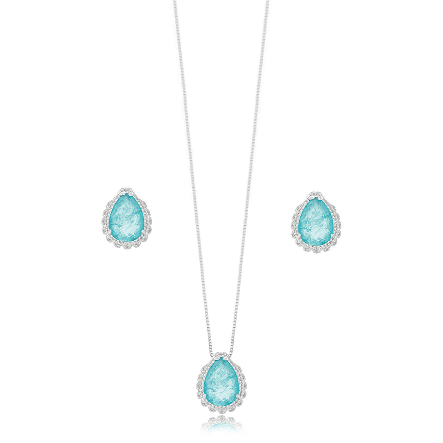 Conjunto gota acqua marine rodio