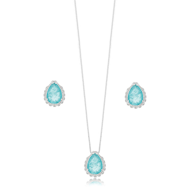 Conjunto gota acqua marine rodio
