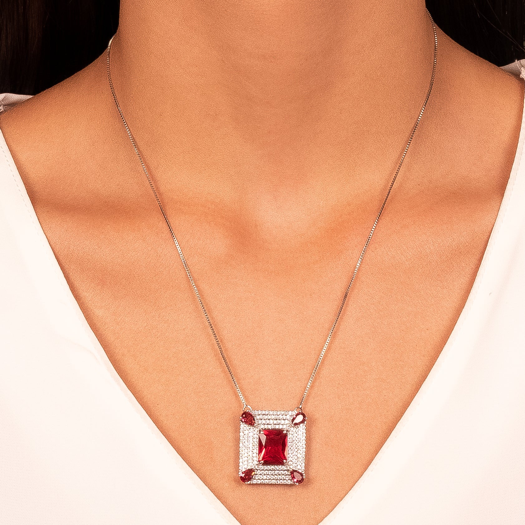 Conjunto cuadrado Rubi rodio