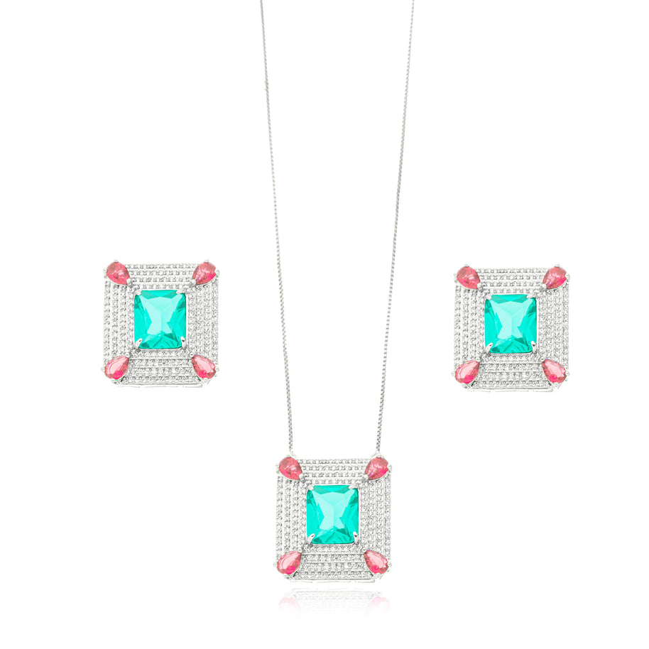 Conjunto cuadrado Turmalina rubí rodio