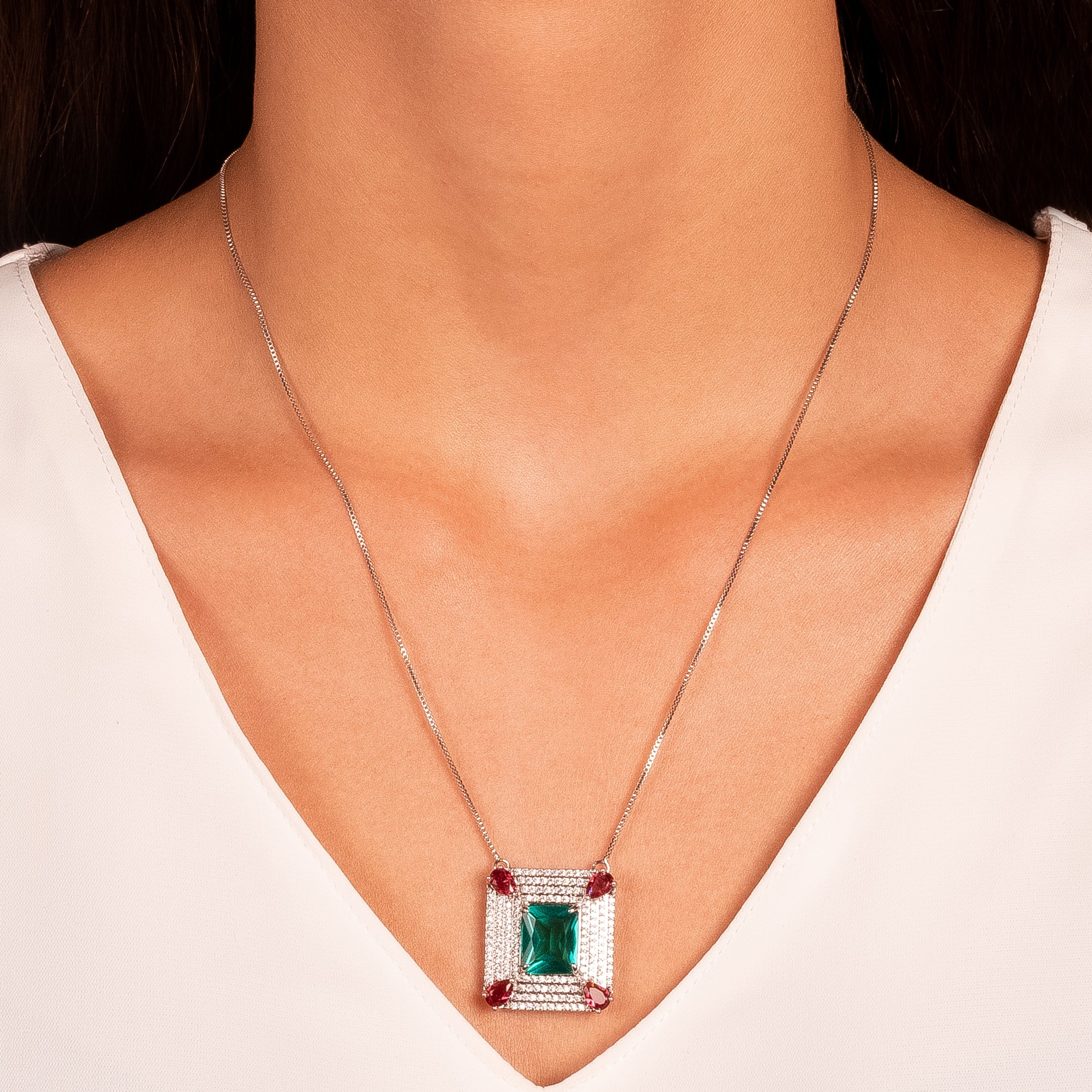 Conjunto cuadrado Turmalina rubí rodio