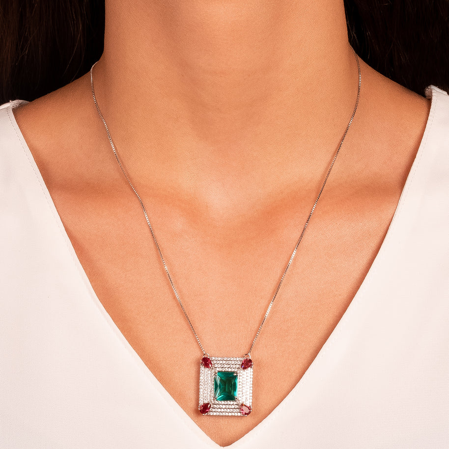 Conjunto cuadrado Turmalina rubí rodio
