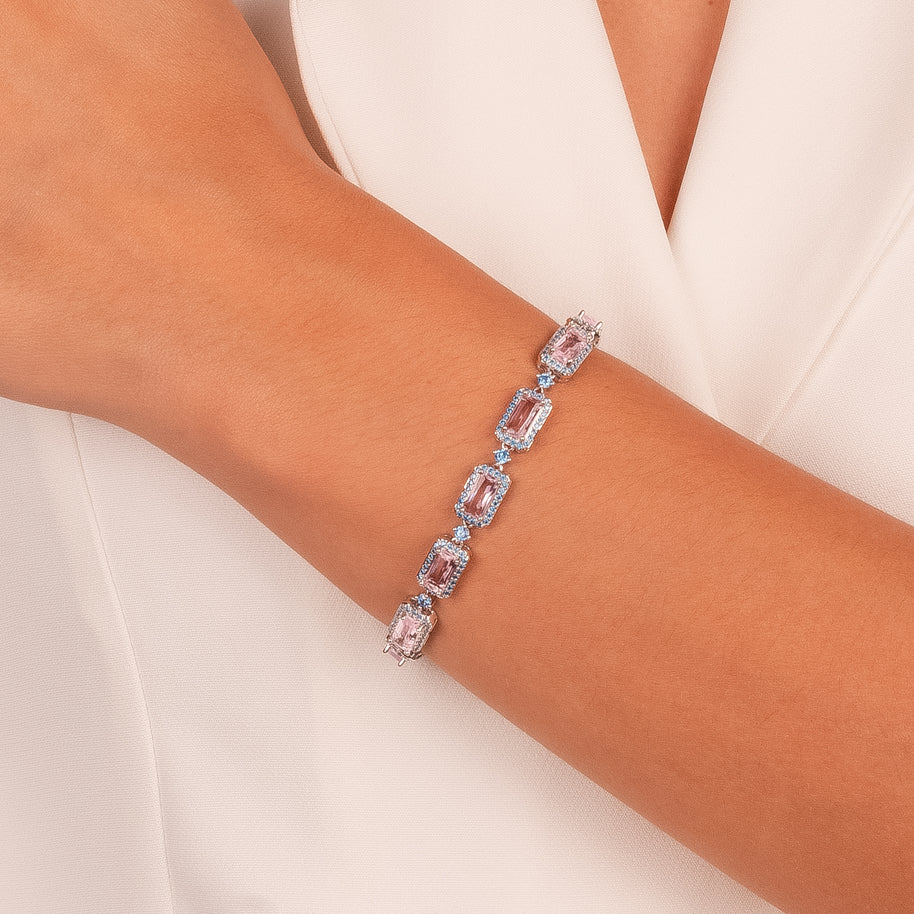 Pulsera rosa cuarzo zirconia