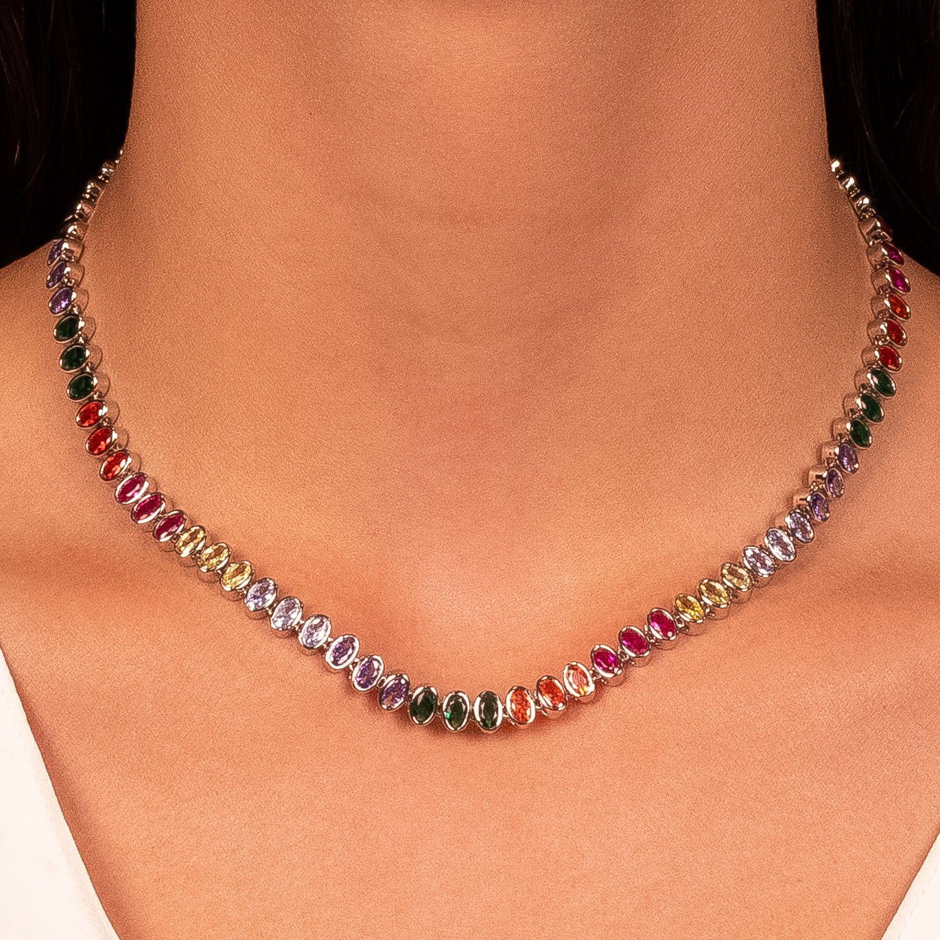Collar choker cristales colores rodio