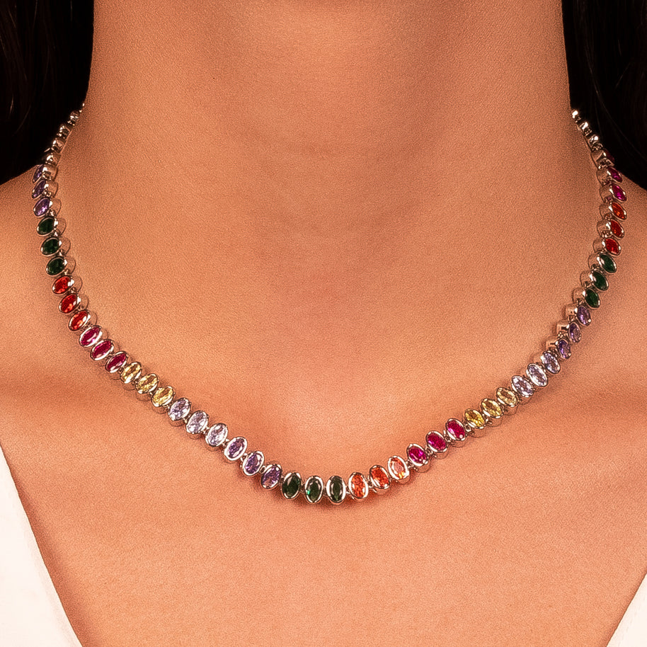 Collar choker cristales colores rodio
