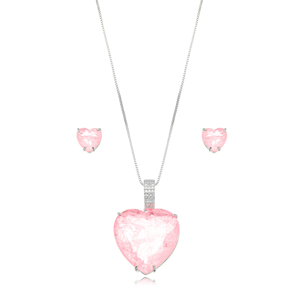 Conjunto corazón rosa rodio
