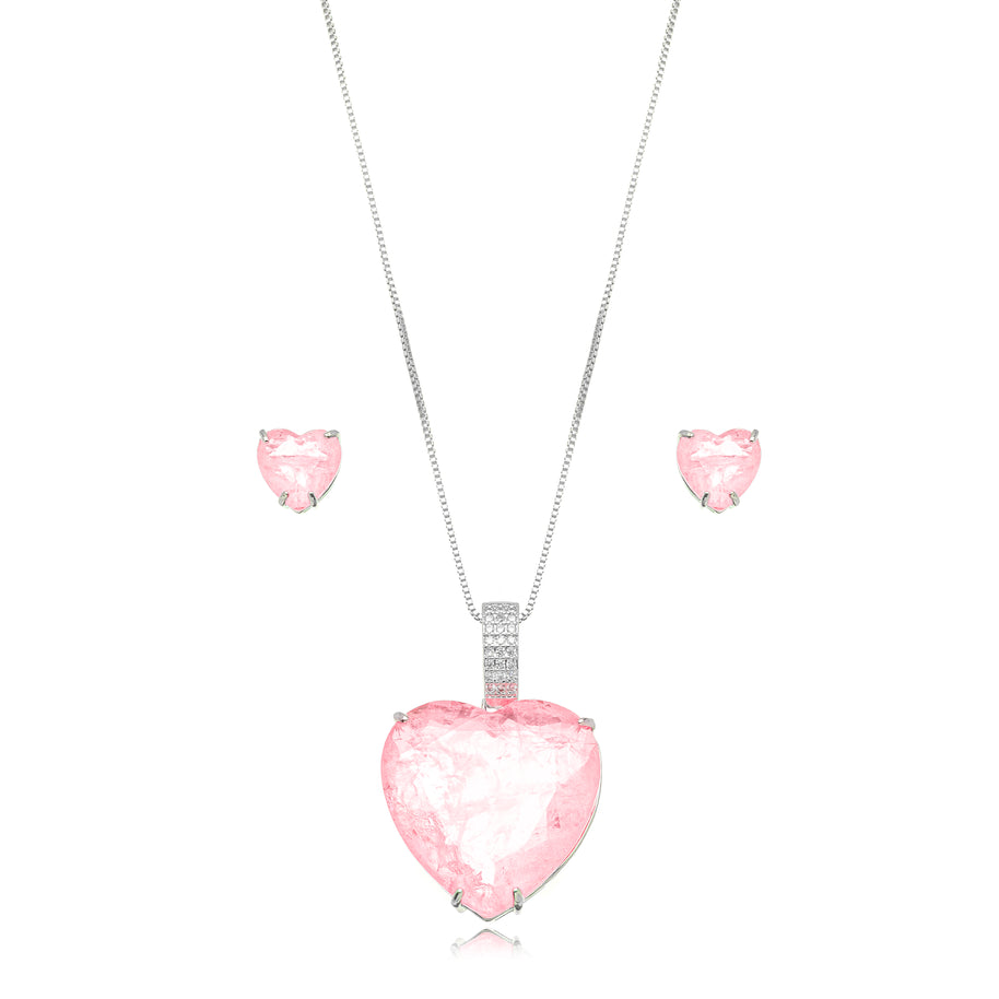 Conjunto corazón rosa rodio