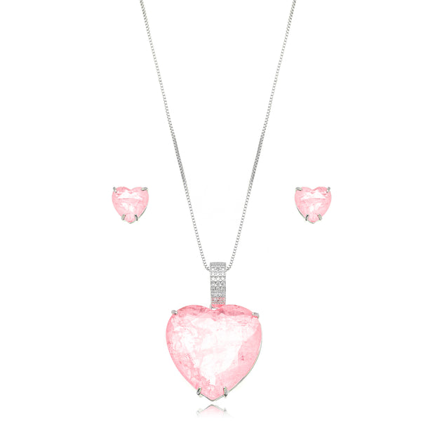 Conjunto corazón rosa rodio
