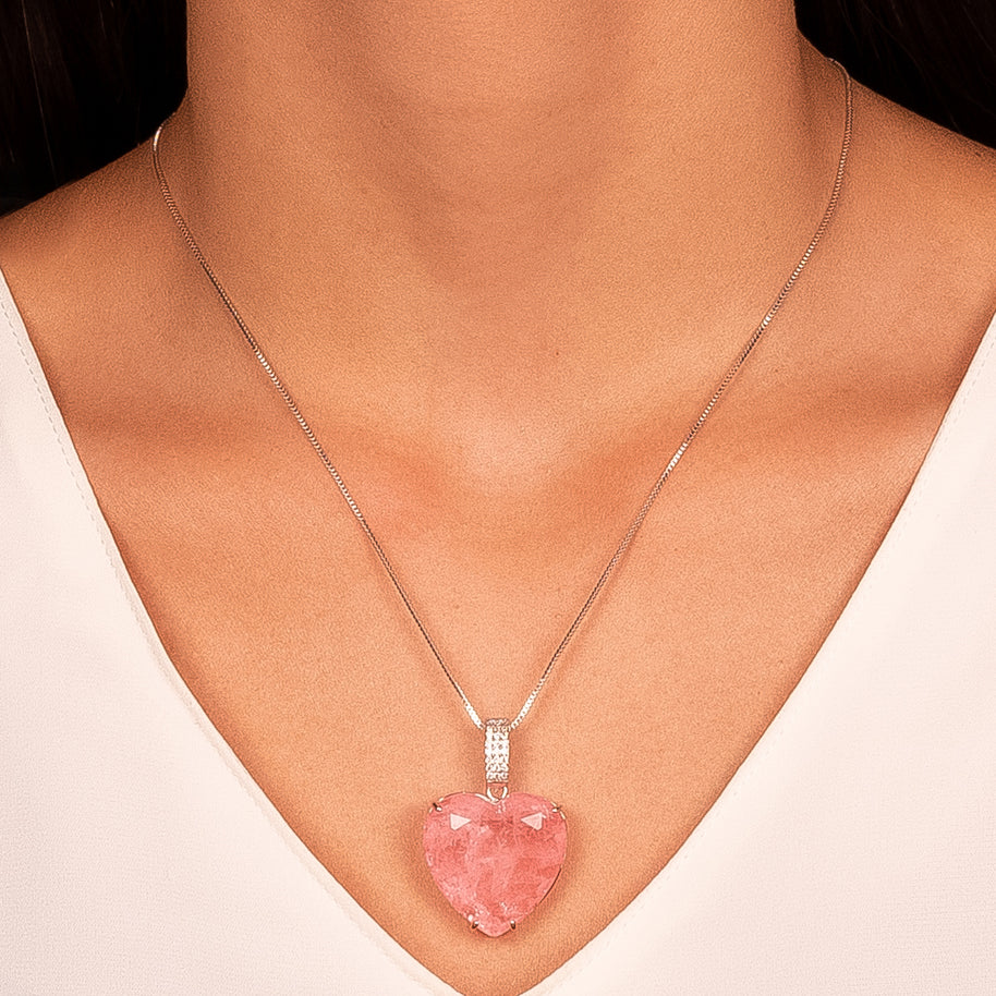 Conjunto corazón rosa rodio