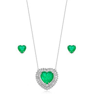 Conjunto corazón esmeralda rodio