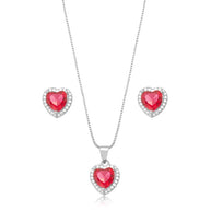 Conjunto corazón rubí rodio