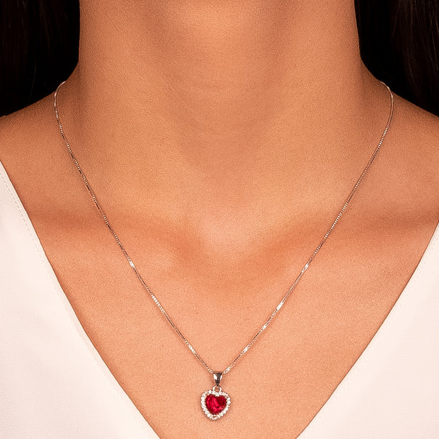 Conjunto corazón rubí rodio