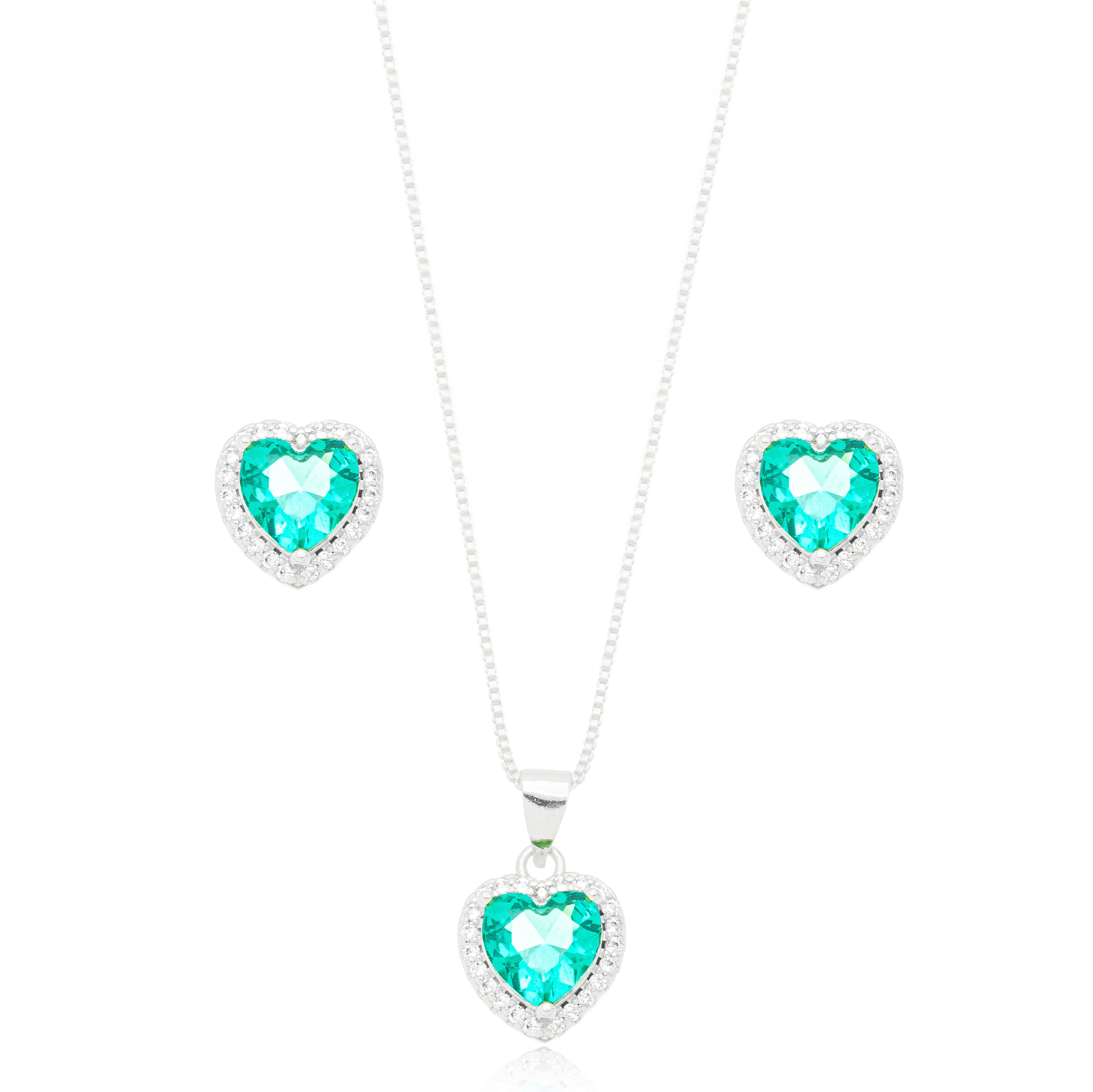 Conjunto corazón turmalina rodio