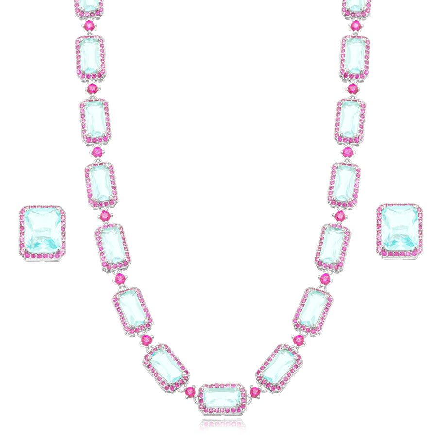 Conjunto acqua marine rodio