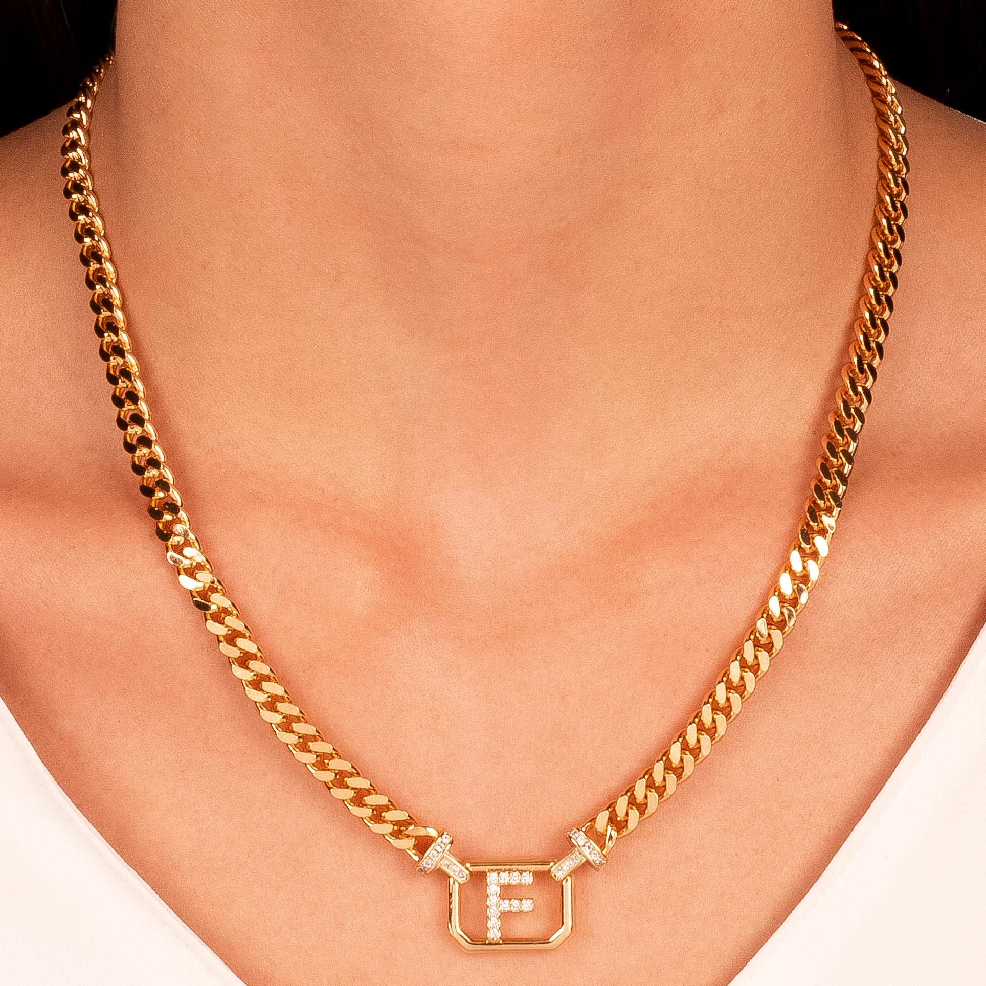 Collar eslabones grumet letra F